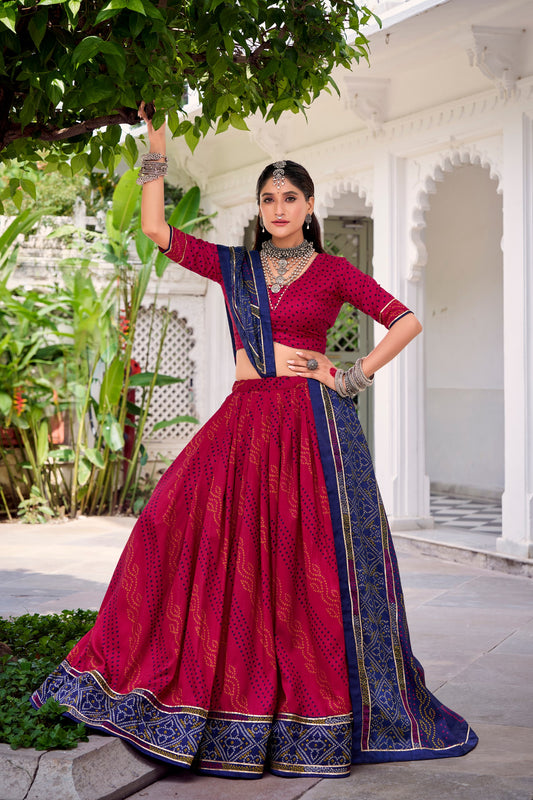 Elegant Navratri Ensemble Featuring Vibrant Bandhani Print and Regal Borders for a Classic Festive Look