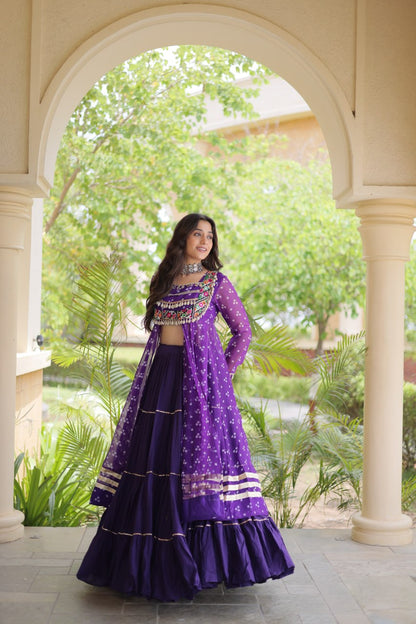 RangBhoomi Navratri 2026 Lehenga & Kurti Set – Kora Cotton Lehenga with Bandhni Faux Georgette Kurti (L, 40" Stitched)