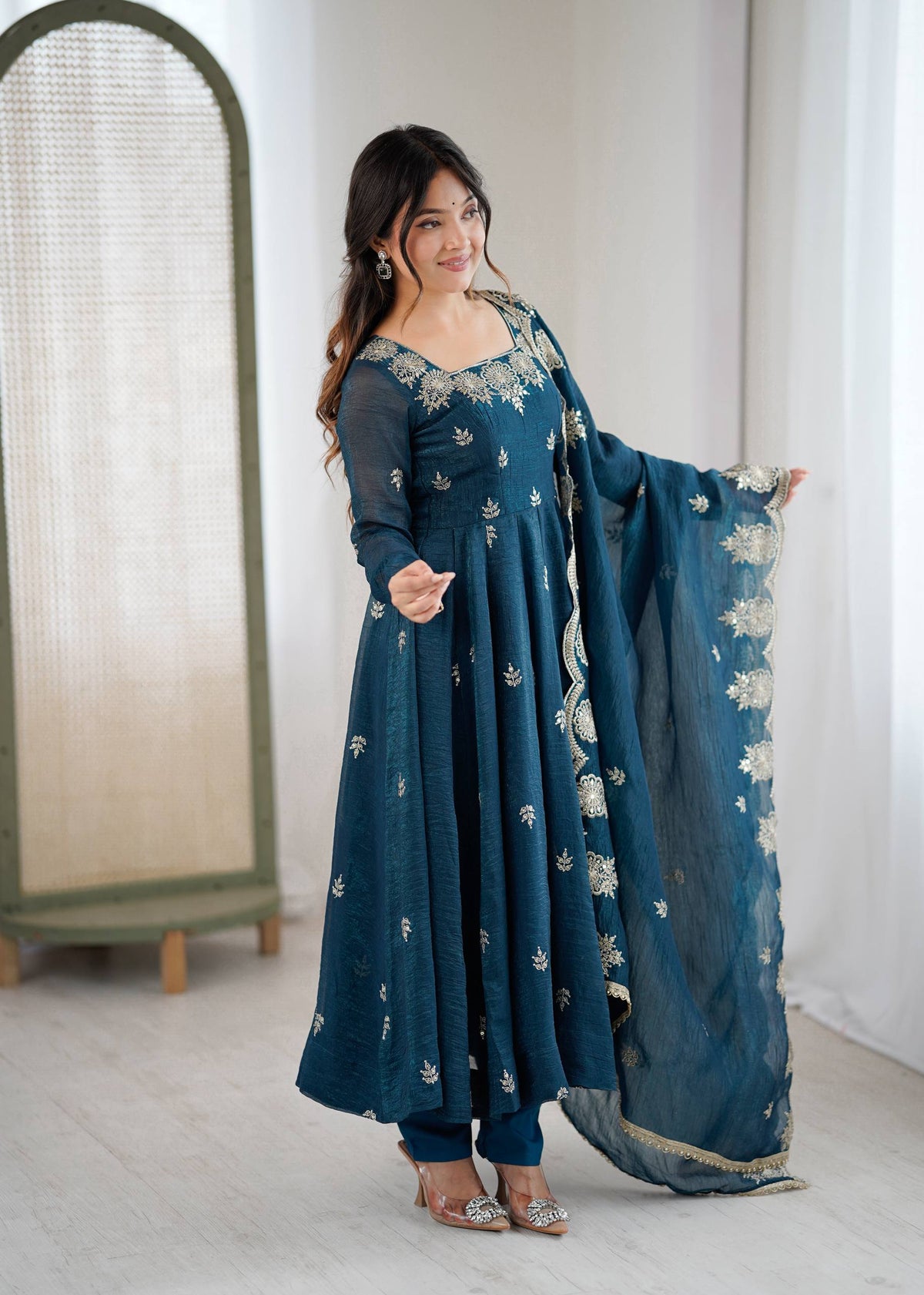 RangBhoomi Elegant Embroidered Sequence Designer Anarkali Three Piece Set