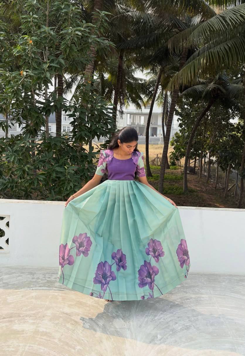 Elegant Floral Printed Silk Gown – Add a Glamorous Touch to Your Festive Wardrobe