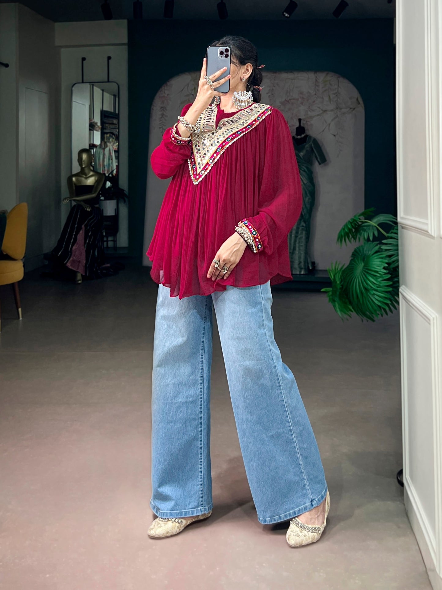 Garba Glam Top — Lightweight Mirror & Gamthi Lace Cape by RangBhoomi