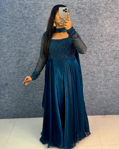 Exclusive Party Wear Draping Style Gown Outfit