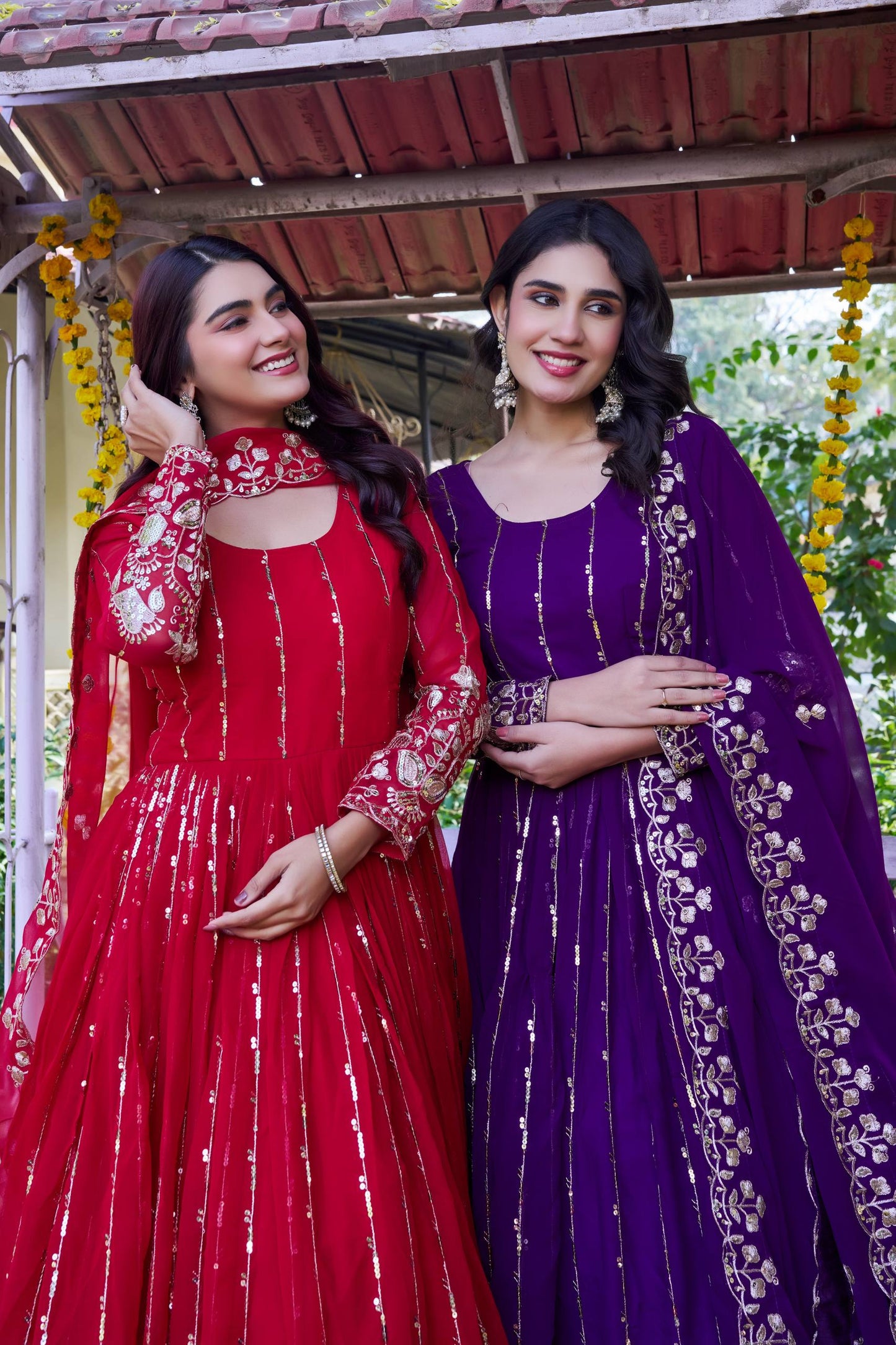 RangBhoomi New Festival Collection Long Gown with Dupatta – Elegant Fox Georgette Fabric with Heavy Sequence Embroidery