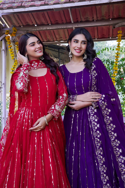 RangBhoomi New Festival Collection Long Gown with Dupatta – Elegant Fox Georgette Fabric with Heavy Sequence Embroidery