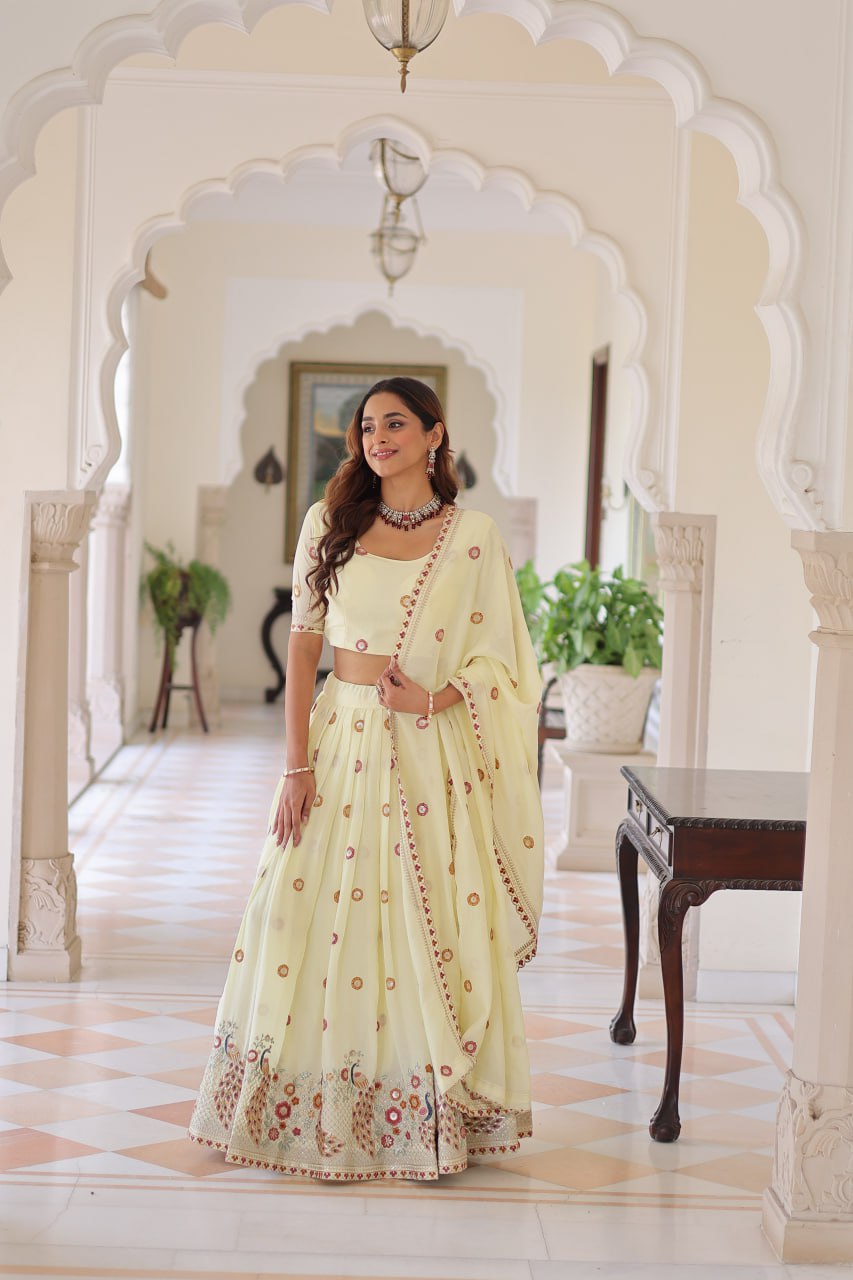 Elegant Vichitra Silk Lehenga Choli Set with Multi-Thread Embroidery and Sequined Dupatta