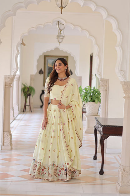 Elegant Vichitra Silk Lehenga Choli Set with Multi-Thread Embroidery and Sequined Dupatta