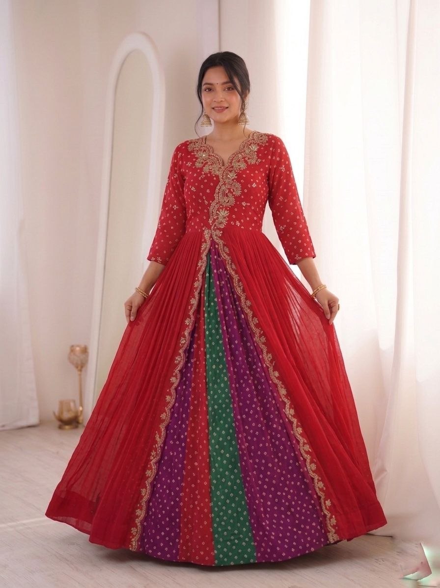 RangBhoomi Ethnic Anarkali Collection in Pastel Hues with Golden Embellishments