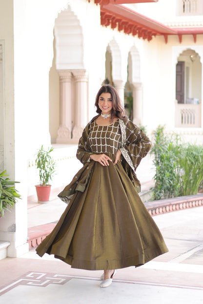 RangBhoomi Premium Ready-to-Wear Embroidered Gown and Dupatta Set