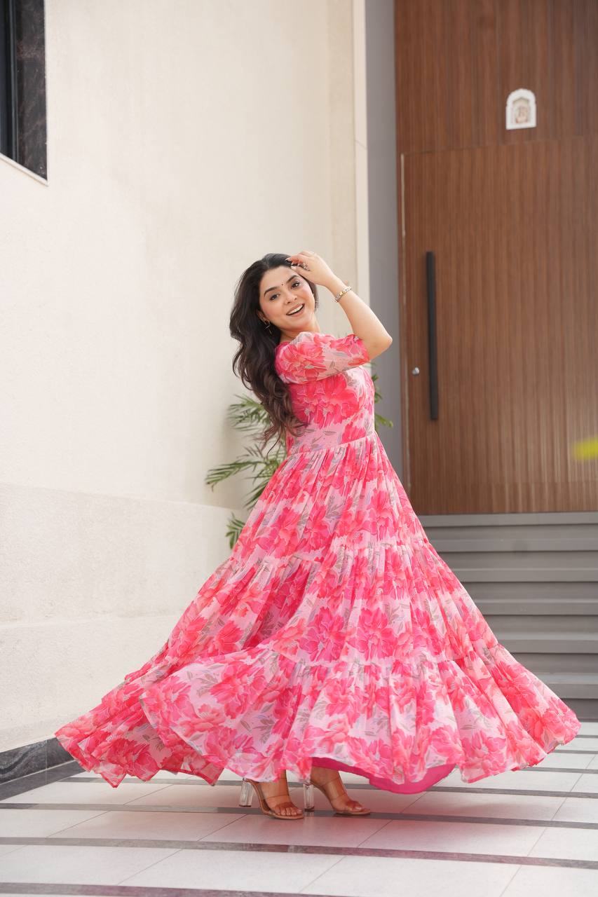 Full Flair Gown – Premium Printed Georgette, Ultimate Flare Elegance