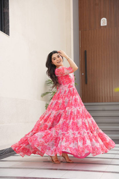 Full Flair Gown – Premium Printed Georgette, Ultimate Flare Elegance