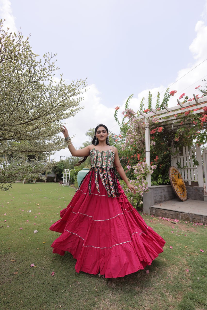 RangBhoomi Navratri Kora Cotton Lehenga Set — Full-Stitched Festive Ensemble