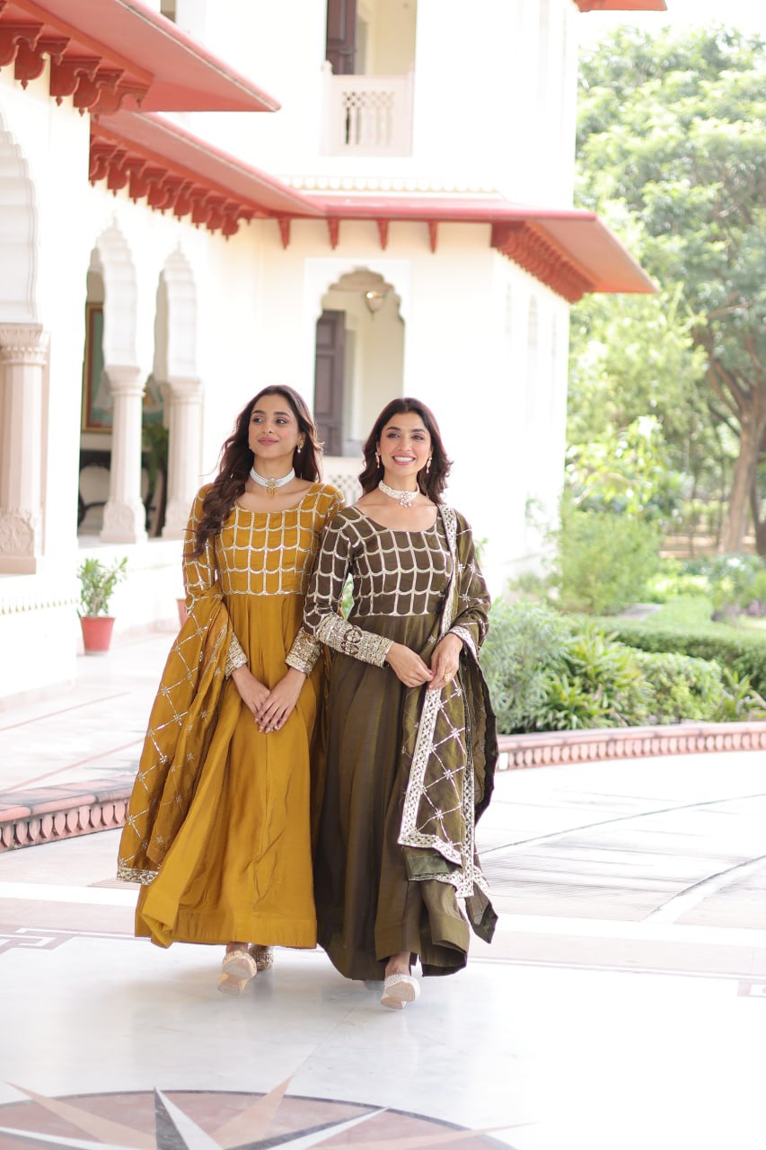 RangBhoomi Premium Ready-to-Wear Embroidered Gown and Dupatta Set