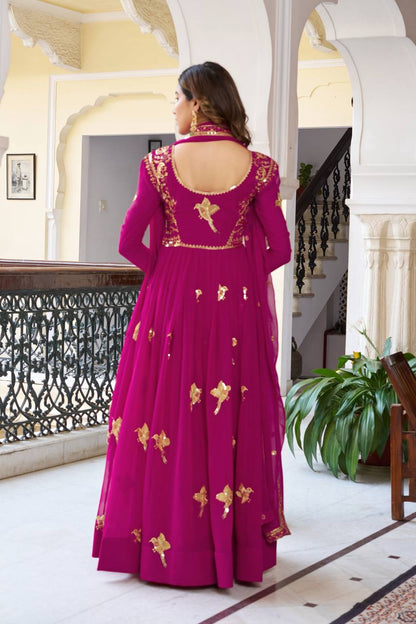 RangBhoomi Elegant Faux Georgette SP Series Gown Set with Thread and Sequin Detailing