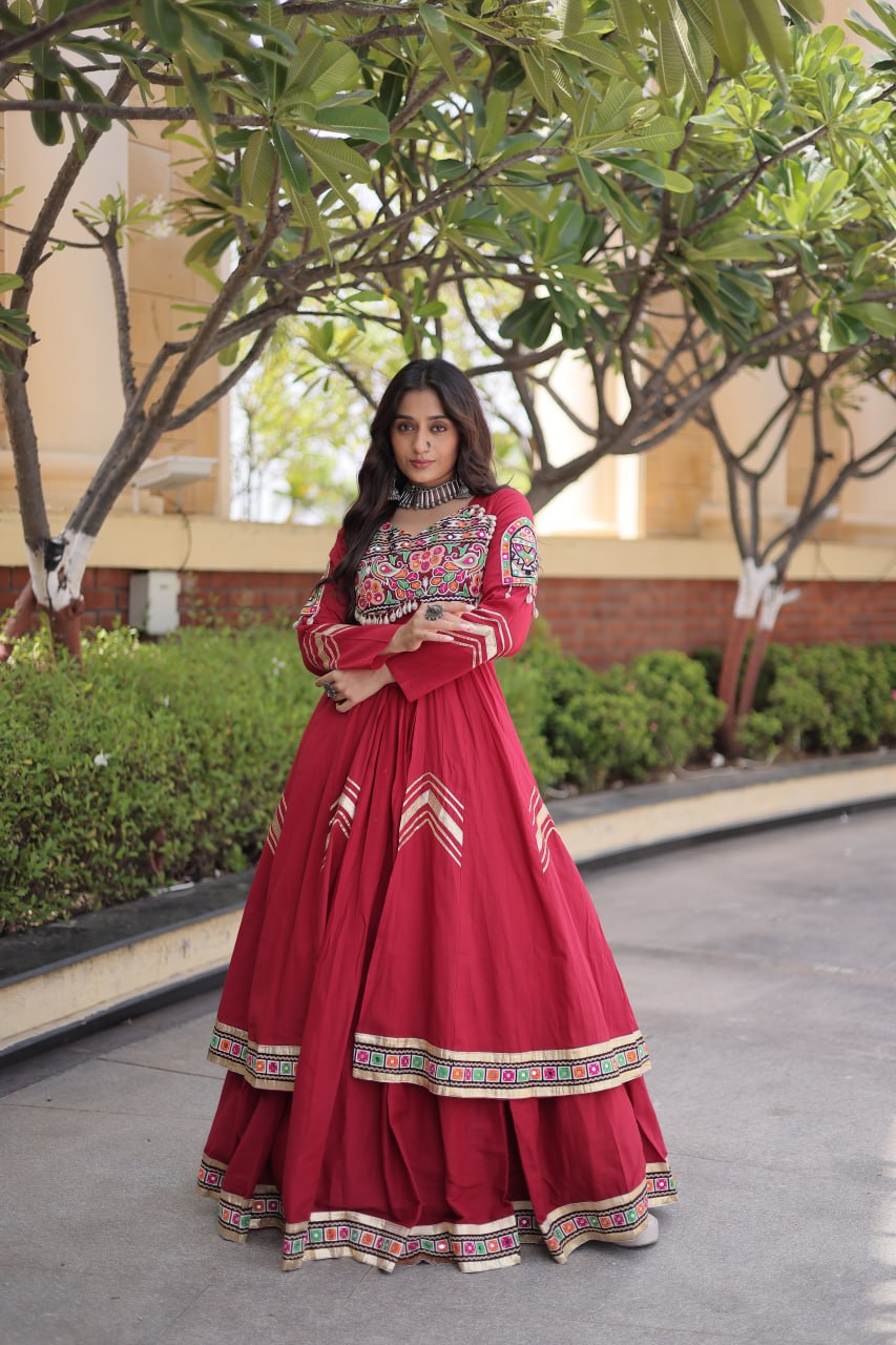 RangBhoomi Feather-Light Jacket Lehenga Set – Lotus Handwork, Long Jacket Ready-to-Wear