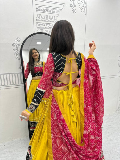 RangBhoomi Navratri Special Pure Cotton Embroidered Lehenga Choli with 6m Flair and Heavy Dupatta
