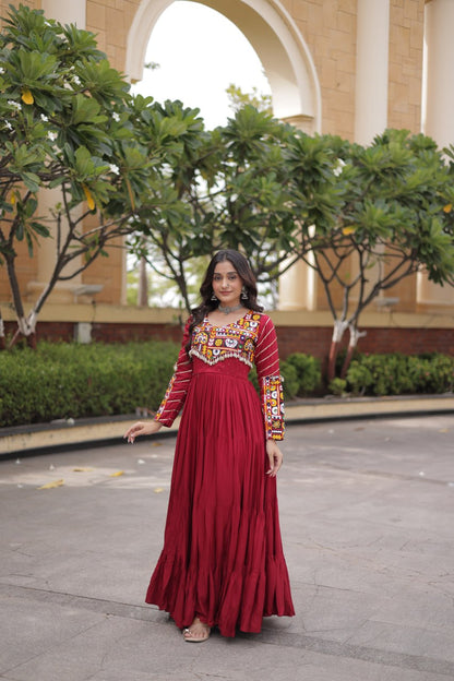 RangBhoomi Navratri Gown Collection 2026 - Elegant Mukaish & Mirror Work Full-Sleeve Gown