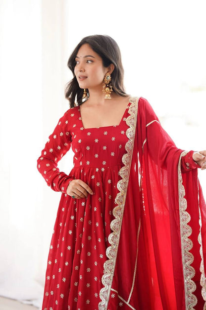 RangBhoomi Rakhi Special New Anarkali Suit - Heavy Chinon Silk with Sequins & Zari Embroidery, 50–52" Length