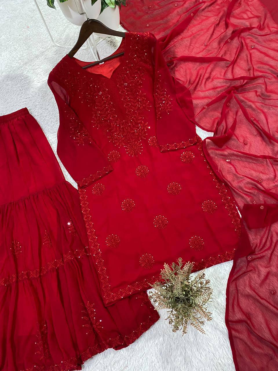 Elegant Designer Georgette Sequence Embroidered Sarara Set – Perfect Wedding and Party Wear