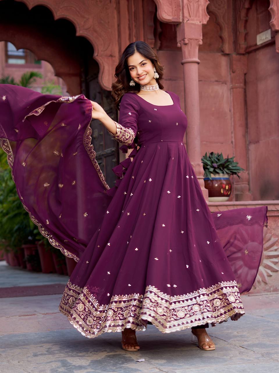 RangBhoomi SP Series Elegant Faux Georgette Gown Set with Realistic Detailing and Comfortable Fit