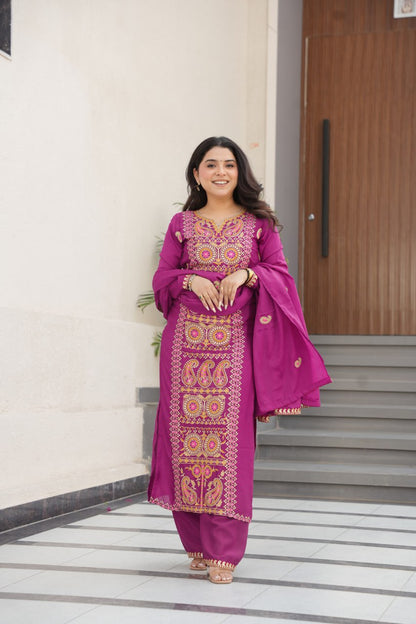 RangBhoomi Elegant Ready-to-Wear Top, Pant, and Dupatta Set with Intricate Multi-Thread Embroidery 2026 Collection