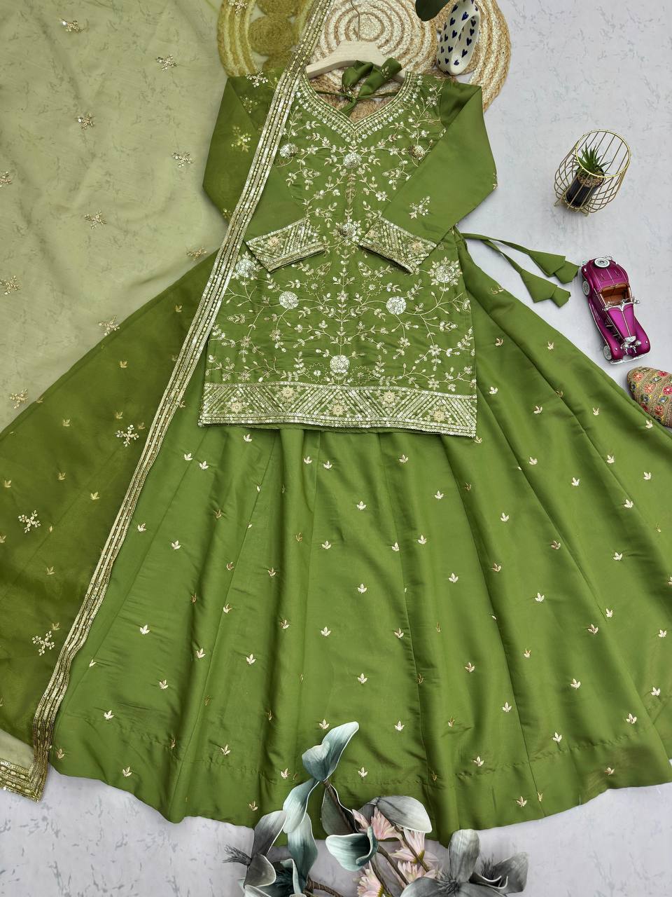 Exclusive Designer Party Wear Collection - Elegant Full-Stitched Shimmer Silk Lehenga Ensemble