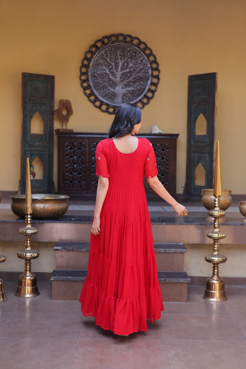 RangBhoomi Premium Designer Ready-to-Wear Gown Collection in Red and Pink