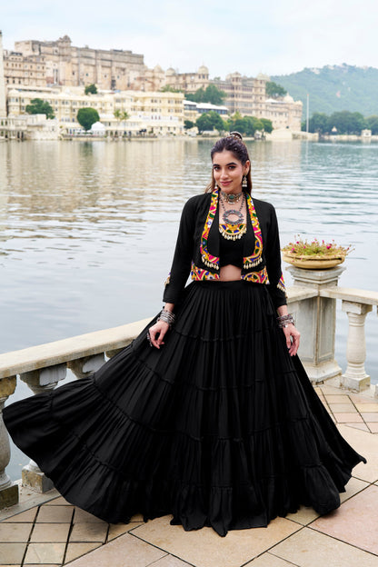 RangBhoomi Navratri Collection 2026: Elegant Rajudi Ethnic Lehenga with Mirror and Gamthi Embroidery