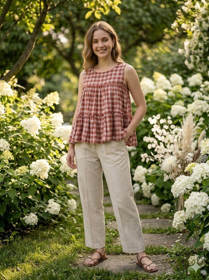 RangBhoomi Elegant Summer Linen Cotton Top and Pants Set