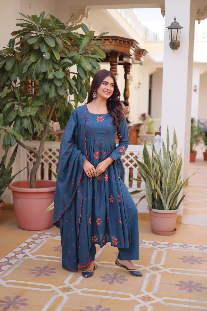 Premium Ready-to-Wear Kurti Set with Pant and Embroidered Dupatta – Comfortable Cotton Ensemble