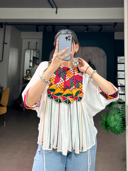 Garba Glam Top — Lightweight Mirror & Gamthi Lace Cape by RangBhoomi