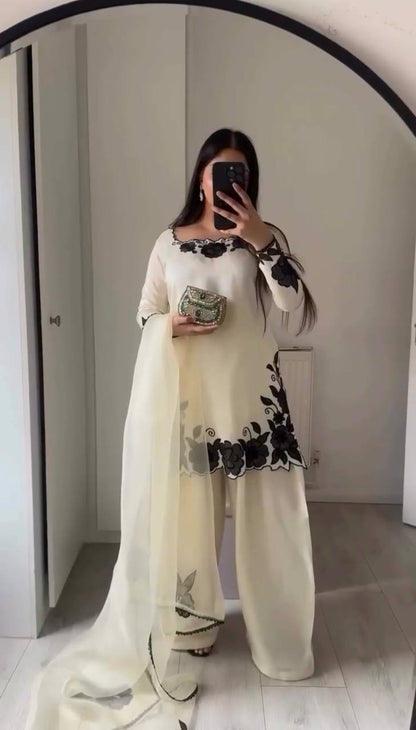 Elegant Women’s Ethnic Silk Ensemble with Embroidered Detailing and Ready-to-Wear Stitching