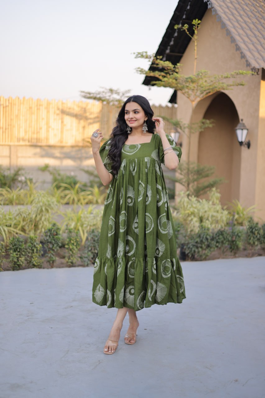 RangBhoomi Premium Designer Ready-to-Wear Kurti Collection 2026 - Elegant Printed Cotton with Puff Sleeves and Fancy Square Neck