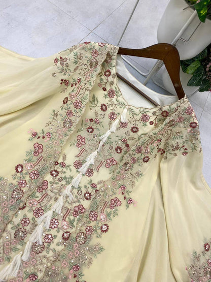 Elegant Designer Kurta and Palazzo Set with Sequined Embroidered Shrug in Luxurious Faux Georgette Fabric