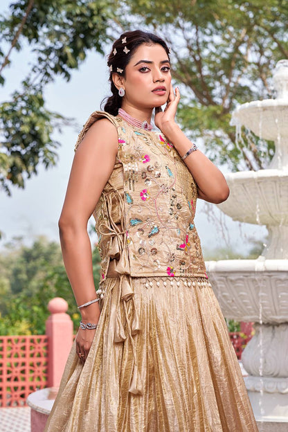 RangBhoomi Exquisite Wedding Lehenga Choli Set in Pure Gold Crush Fabric with Heavy Embroidery and Thread Work