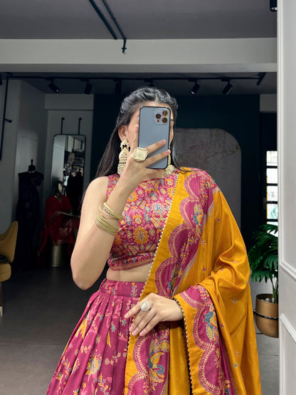 Luxurious Soft Tasar Silk Lehenga with Radiant Gilded Foil Motifs and Elegant Dupatta