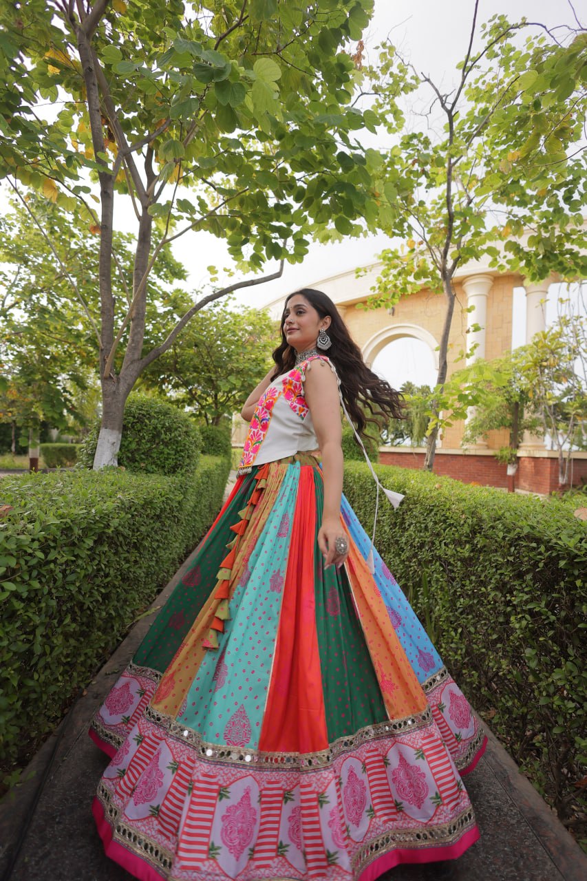 RangBhoomi Cotton Mirror-Lace Lehenga Set — Full-Stitched Festive Navratri Outfit