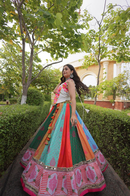 RangBhoomi Cotton Mirror-Lace Lehenga Set — Full-Stitched Festive Navratri Outfit