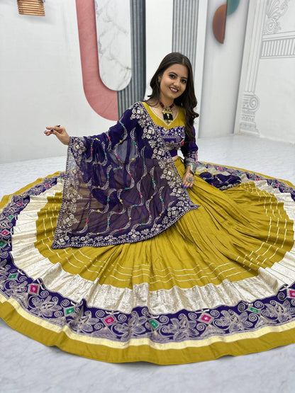 Tapi-252 Pure Cotton Navratri Lehenga Choli - Big Flair 6m, Heavy Embroidery by RangBhoomi