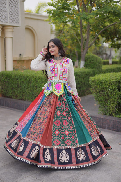 RangBhoomi Navratri Cotton Lehenga Set with Mirror Lace — Full-Stitched Festive Ensemble