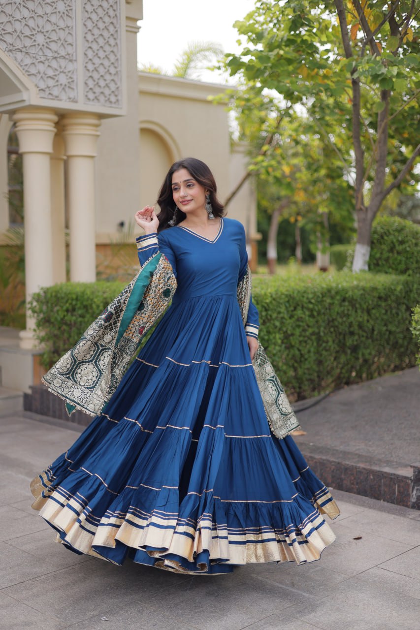 RangBhoomi Gown & Dupatta Collection 2026 — Premium Reyon Gown with Viscose Jacquard Dupatta
