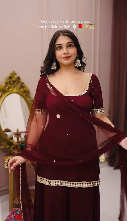RangBhoomi Elegant Designer Heavy Faux Georgette Silk Top, Bottom, and Dupatta Set Fully Stitched and Ready to Wear