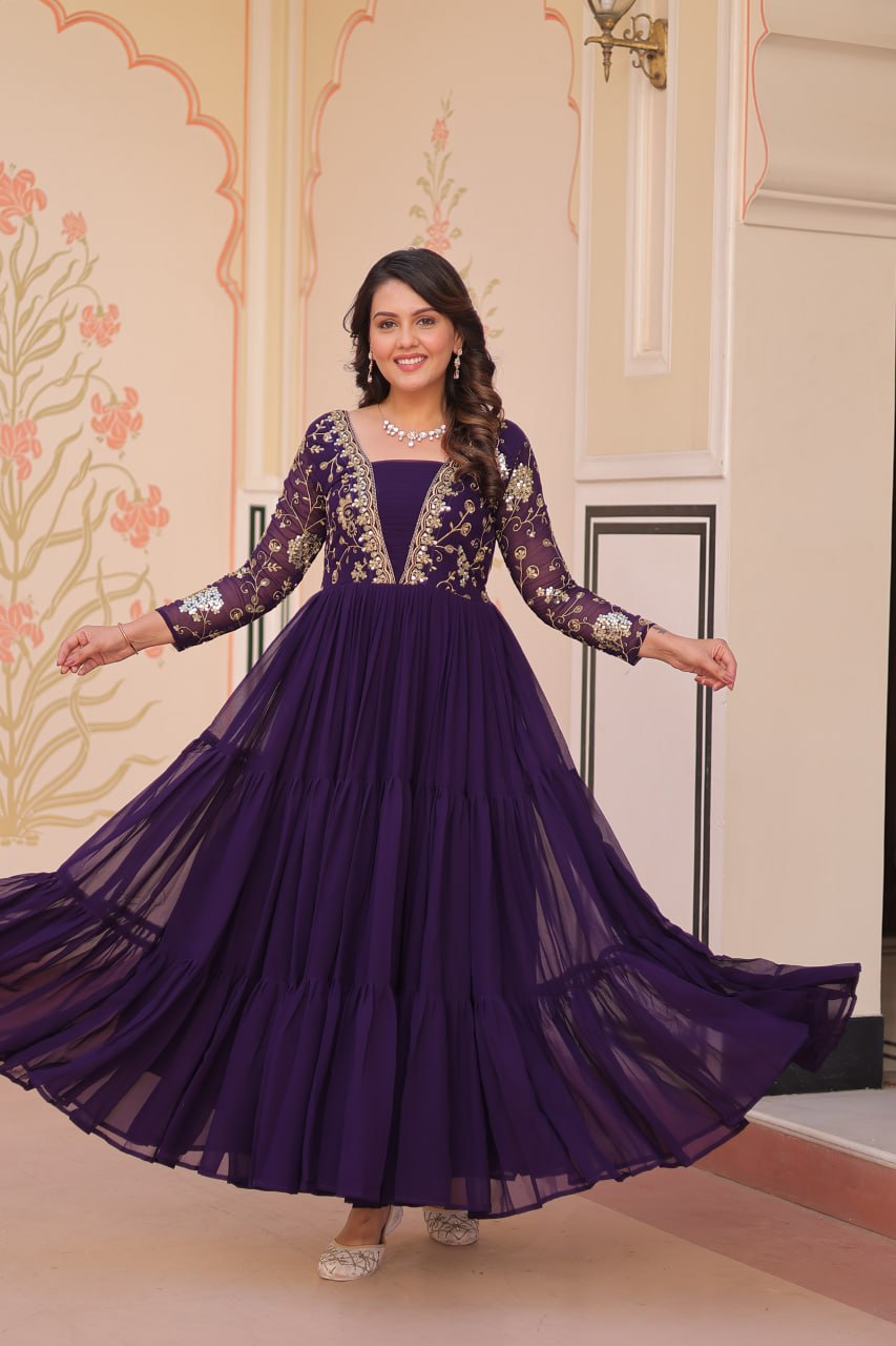 Premium Sequined & Zari Embroidered Gown - Shop Now