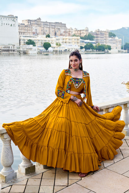 RangBhoomi Navratri Collection 2026: Elegant Rajudi Ethnic Lehenga with Mirror and Gamthi Embroidery