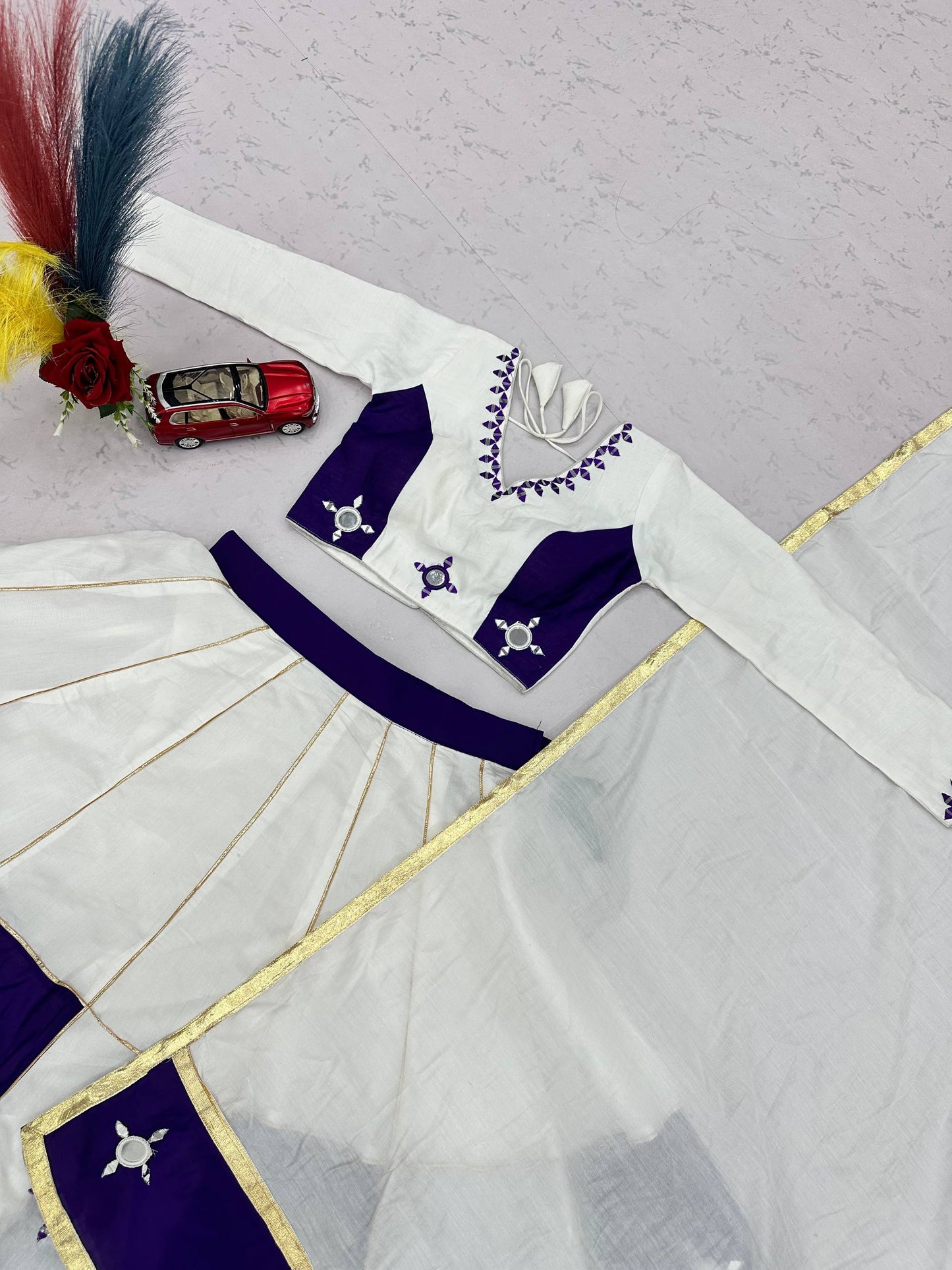 RangBhoomi Navratri Special Pure Cotton Lehenga Choli with Heavy Mirror & Gotapatti Work (Full-Stitched, 6m Flair)