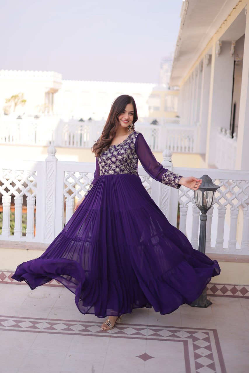 RangBhoomi Premium Designer Ready-to-Wear Gown Collection 2026 - Elegant Faux Blooming Georgette with Sequins and Zari Embroidery