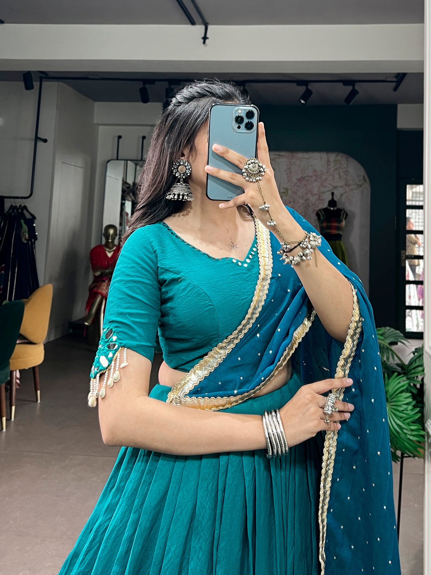 RangBhoomi Chanderi Mirror & Pearl Lehenga with Zari Butti Dupatta - Navratri Collection 2026