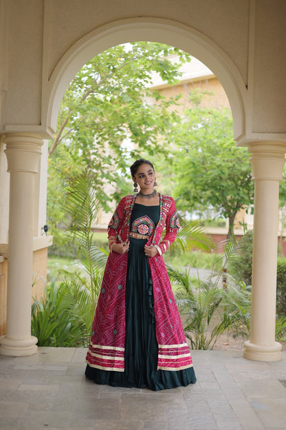 RangBhoomi Navratri 2026 Rayon Lehenga Set with Bandhani Shrug — Full-Stitched Festive Ensemble