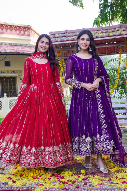 RangBhoomi New Festival Collection Long Gown with Dupatta – Elegant Fox Georgette Fabric with Heavy Sequence Embroidery