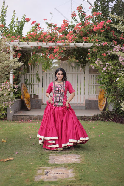 RangBhoomi Navratri 2026 Kora Cotton Full-Stitched Lehenga & Blouse Set — L (40", Adjustable 38–44)