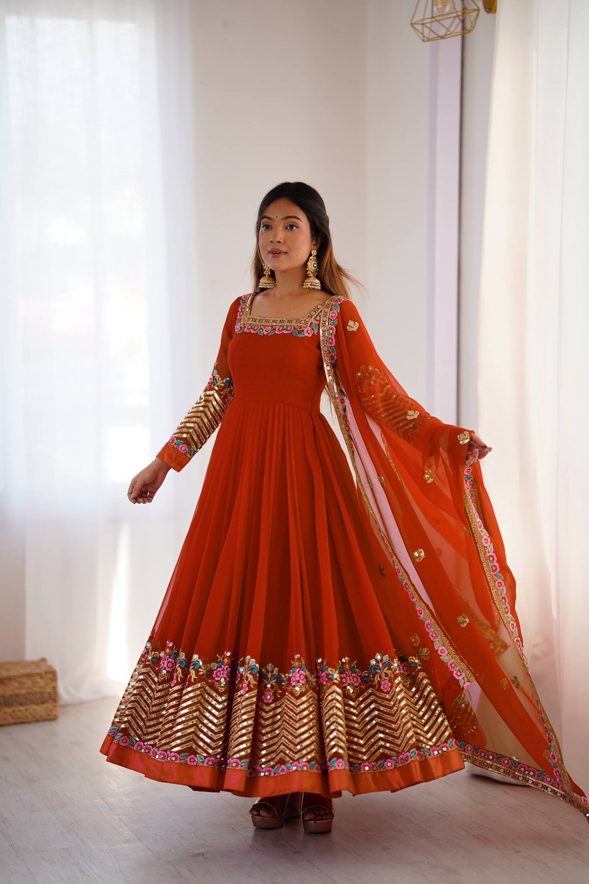 RangBhoomi Heavy Designer Party Gown with Embroidered Dupatta